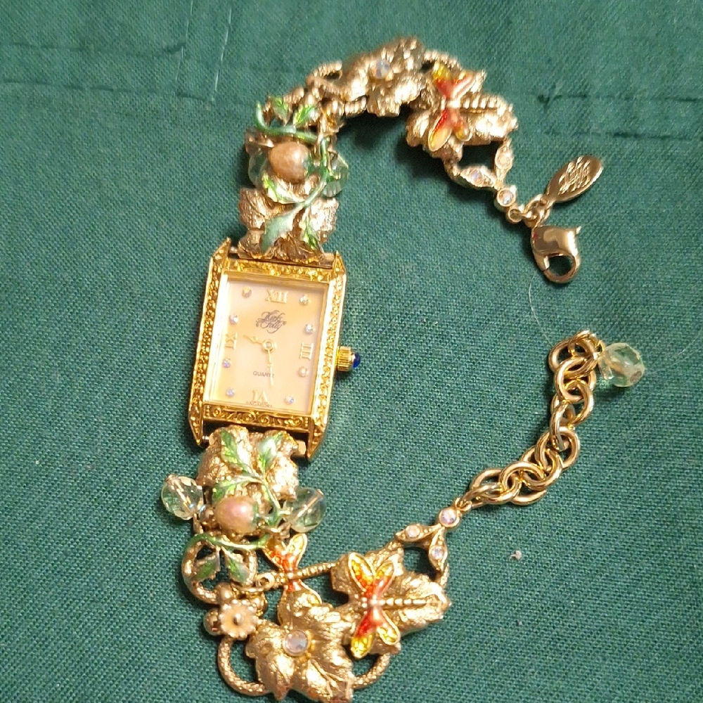 Floral Gold-Tone Bracelet Watch